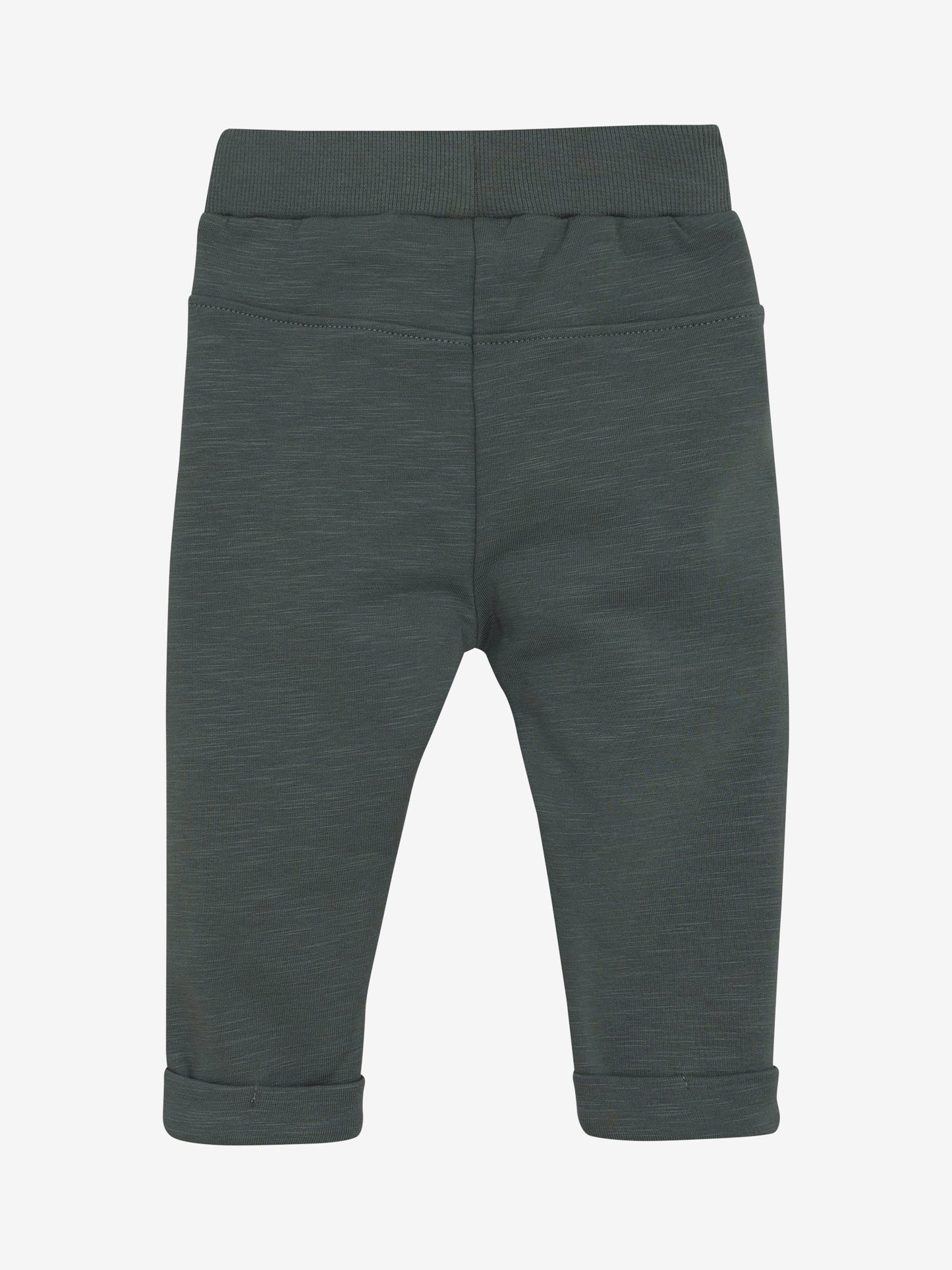 Rückseite der dunkelgrünen Babyhose von Minymo – weicher Bio-Stoff