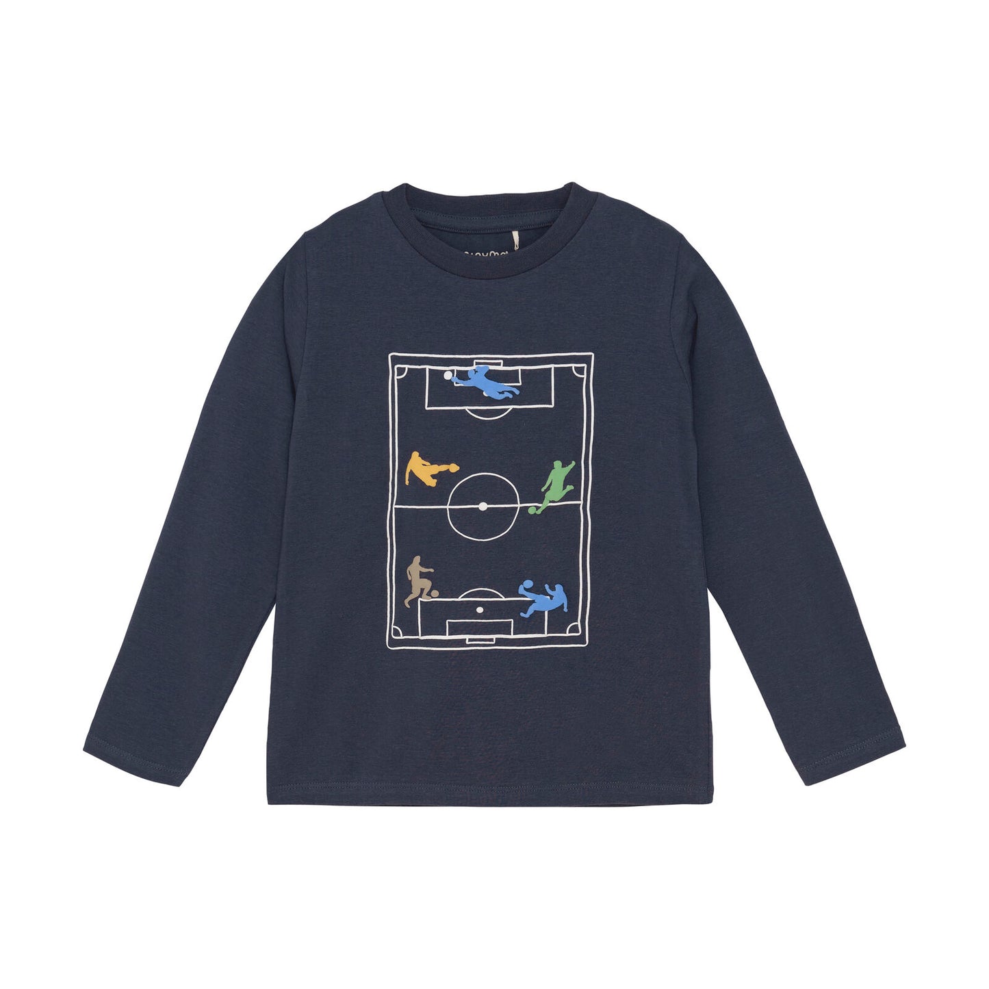 Minymo Langarmshirt Blue Nights mit coolem Fussball-Print. Perfekt für kleine Fussballfans in Winterthur, Zürich, Schweiz.
