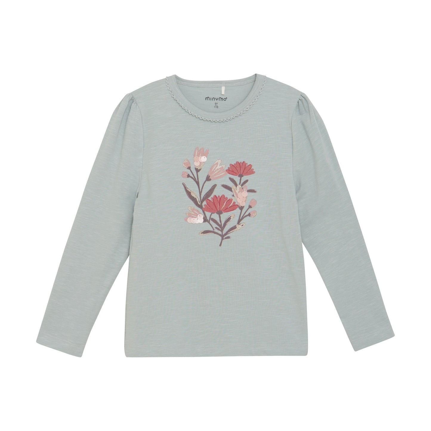 MINYMO Langarmshirt in Hellblau mit Blumenstickerei aus Baumwolle – erhältlich bei Bärechind in Winterthur, Zürich, Schweiz.