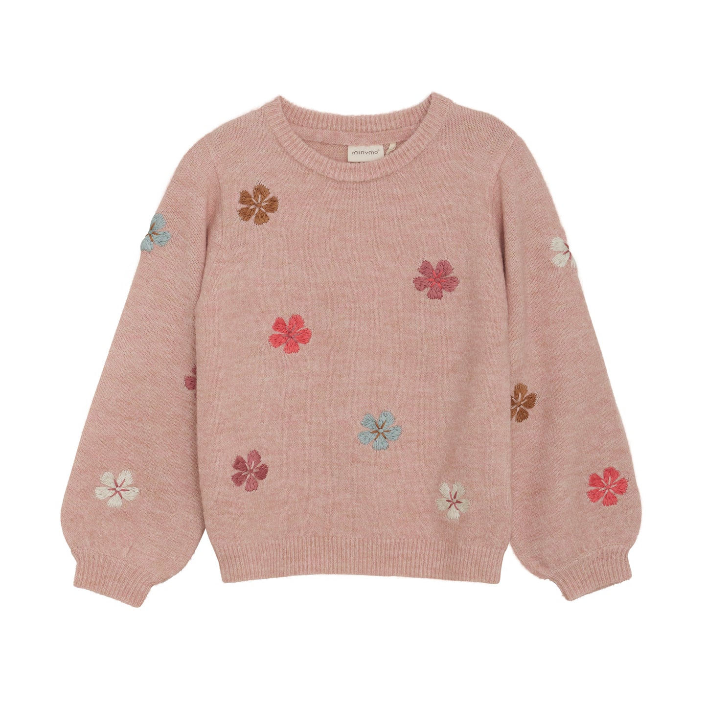 Rosa MINYMO Pullover mit bunten Blumenstickereien – erhältlich bei Bärechind in Winterthur, Zürich Schweiz.