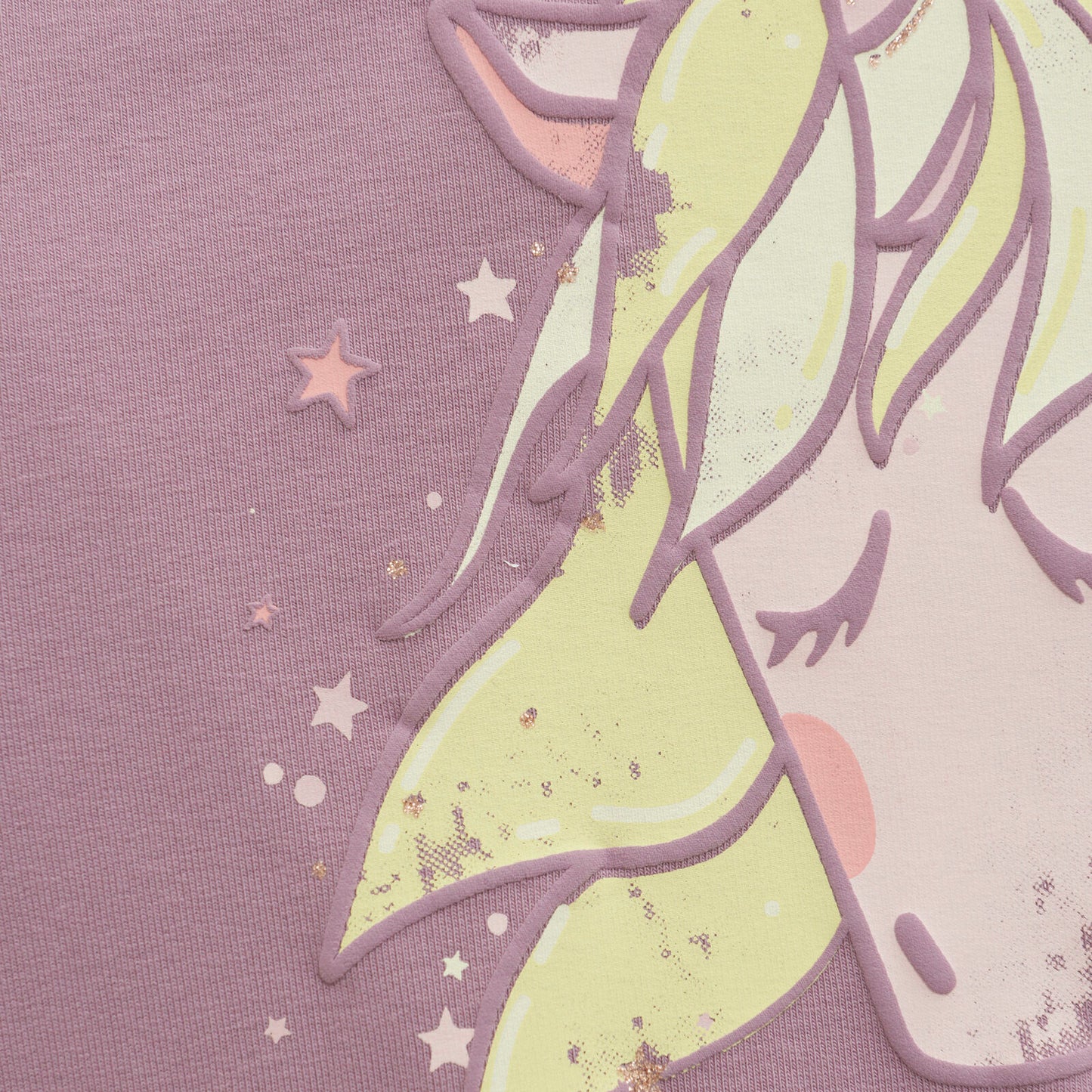 Detailansicht des Einhorn-Drucks auf dem Minymo-Sweatshirt