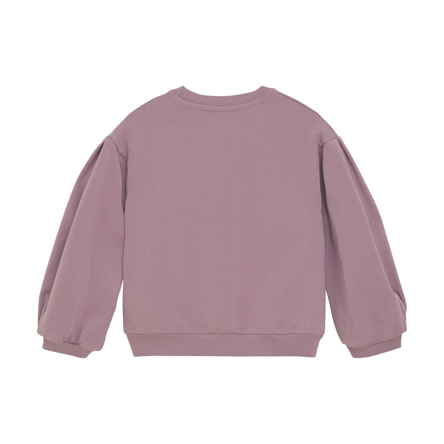 Rückansicht des lila Minymo-Sweatshirts mit bequemer Passform
