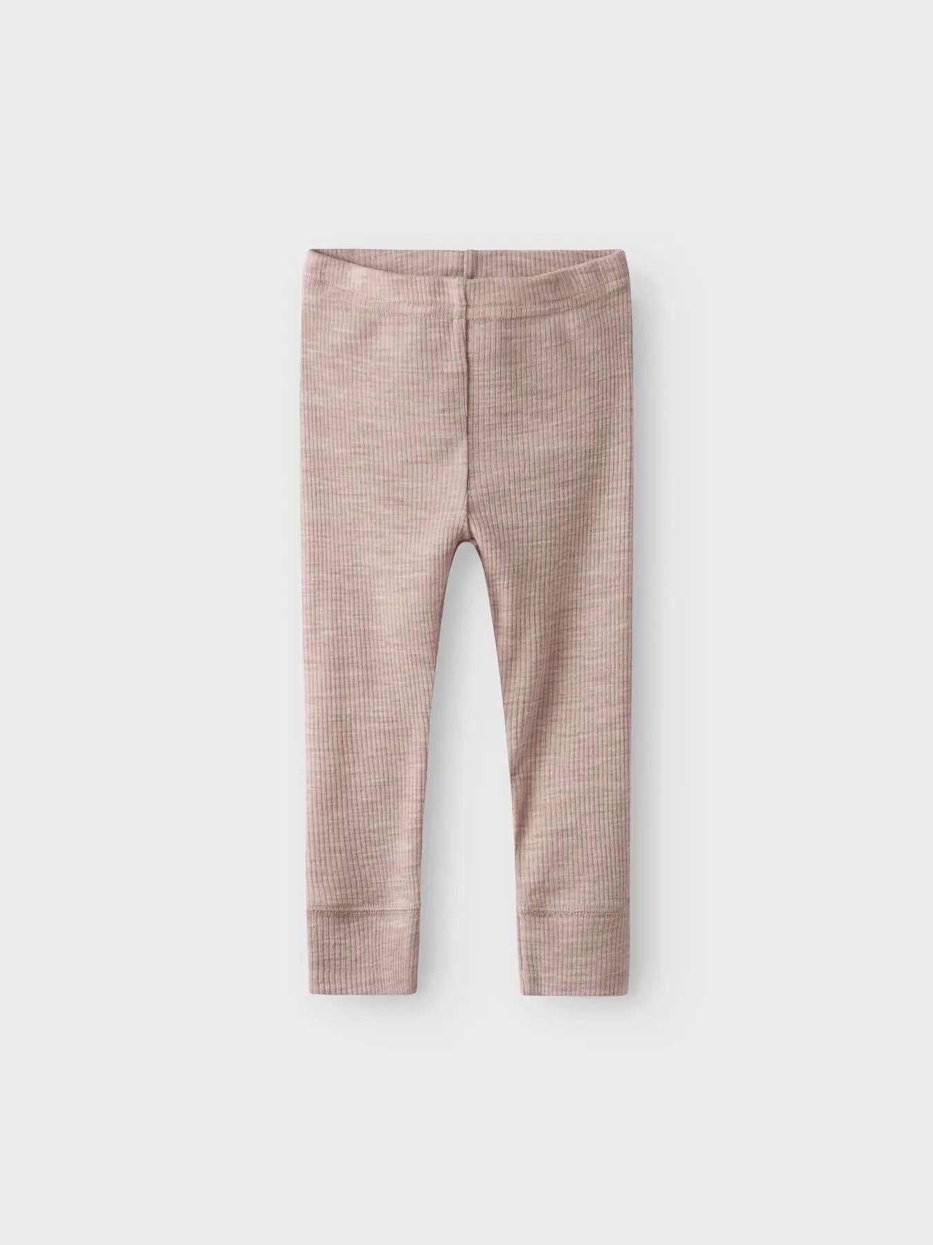 Vorderansicht der Name It Baby-Leggings aus gerippter Wolle in Altrosa – zu kaufen bei Bärechind in Winterthur, Zürich, Schweiz.