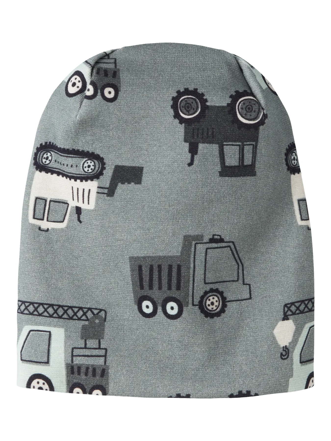 NAME IT Strickmütze aus Bio-Baumwolle mit Fahrzeug-Muster in Grün, erhältlich bei Bärechind in Winterthur, Zürich, Schweiz.