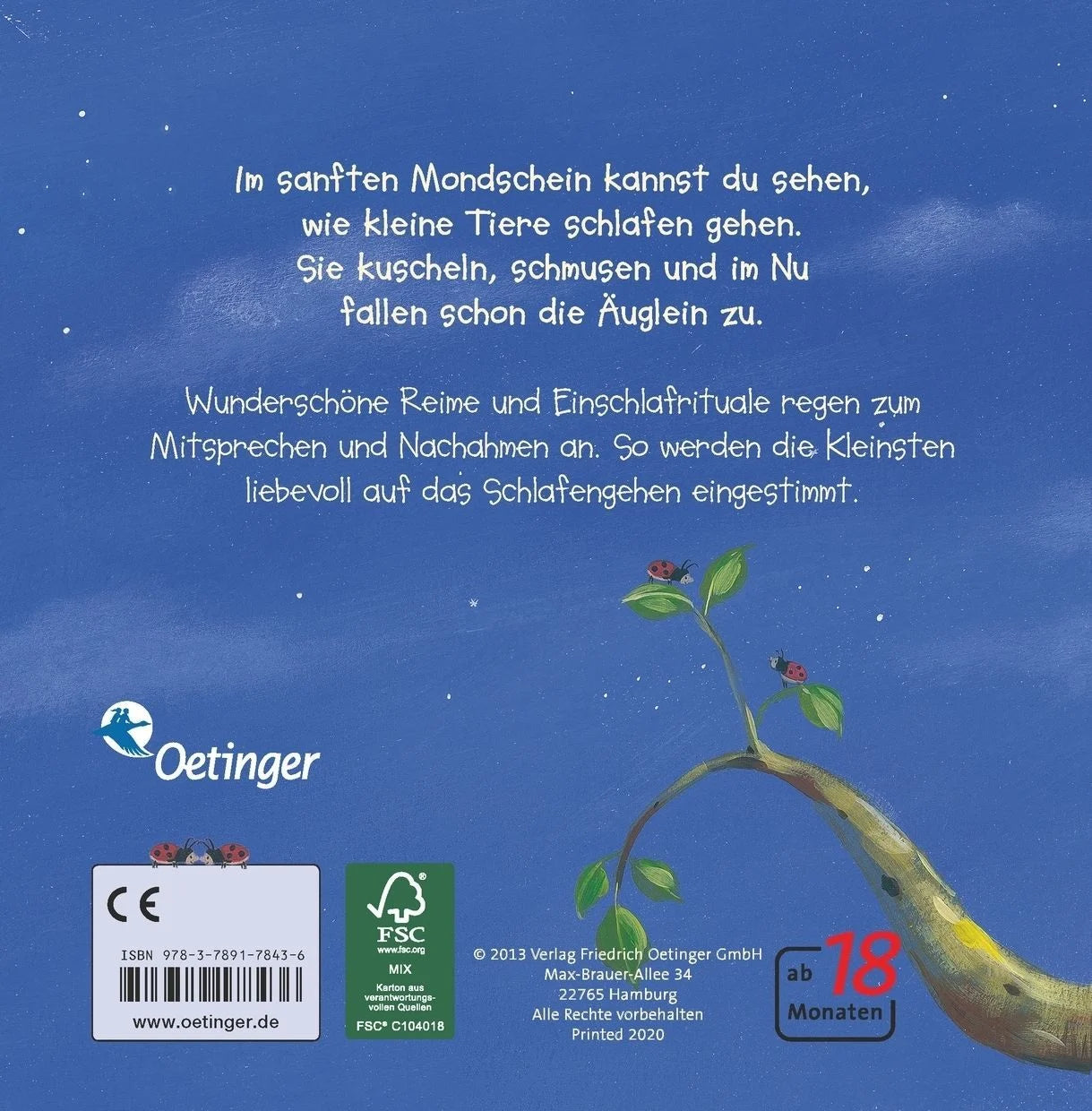 Bärechind Bilderbuch Wie kleine Tiere schlafen gehen, Rückseite mit Übersicht