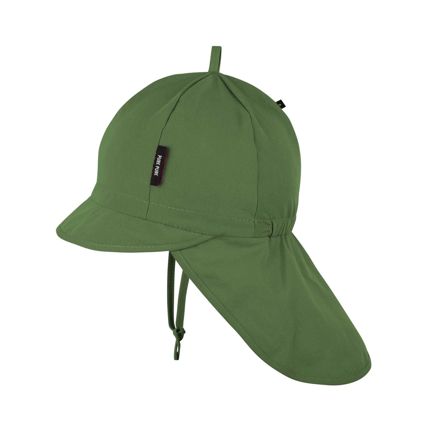 Leichter Mini-Nackenschutz Sonnenhut aus GOTS-zertifizierter Bio-Baumwolle in matcha. Schützt Nacken & Gesicht vor Sonne. Erhältlich in Winterthur, Zürich, Schweiz.