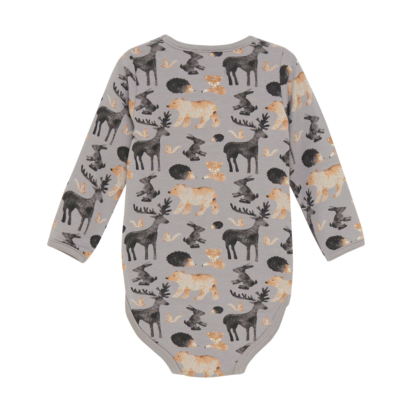 Rückseite des grauen MINYMO Sweatbodys mit Tierprint – Bärechind in Winterthur, Zürich, Schweiz