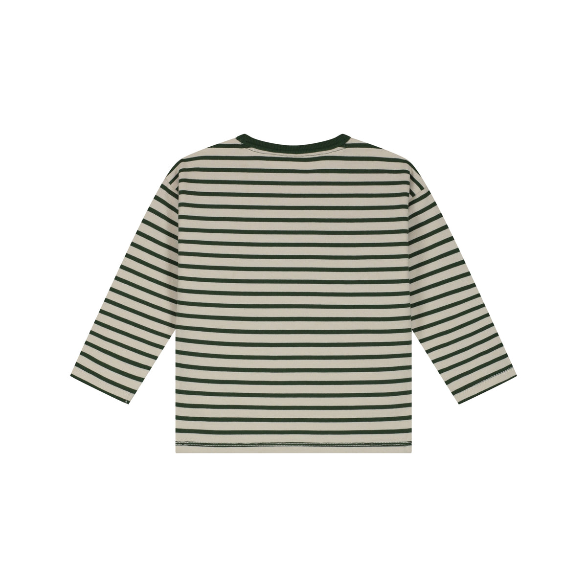 Rückansicht Stains & Stories Langarmshirt Racing Forest mit grünen und beigen Streifen
