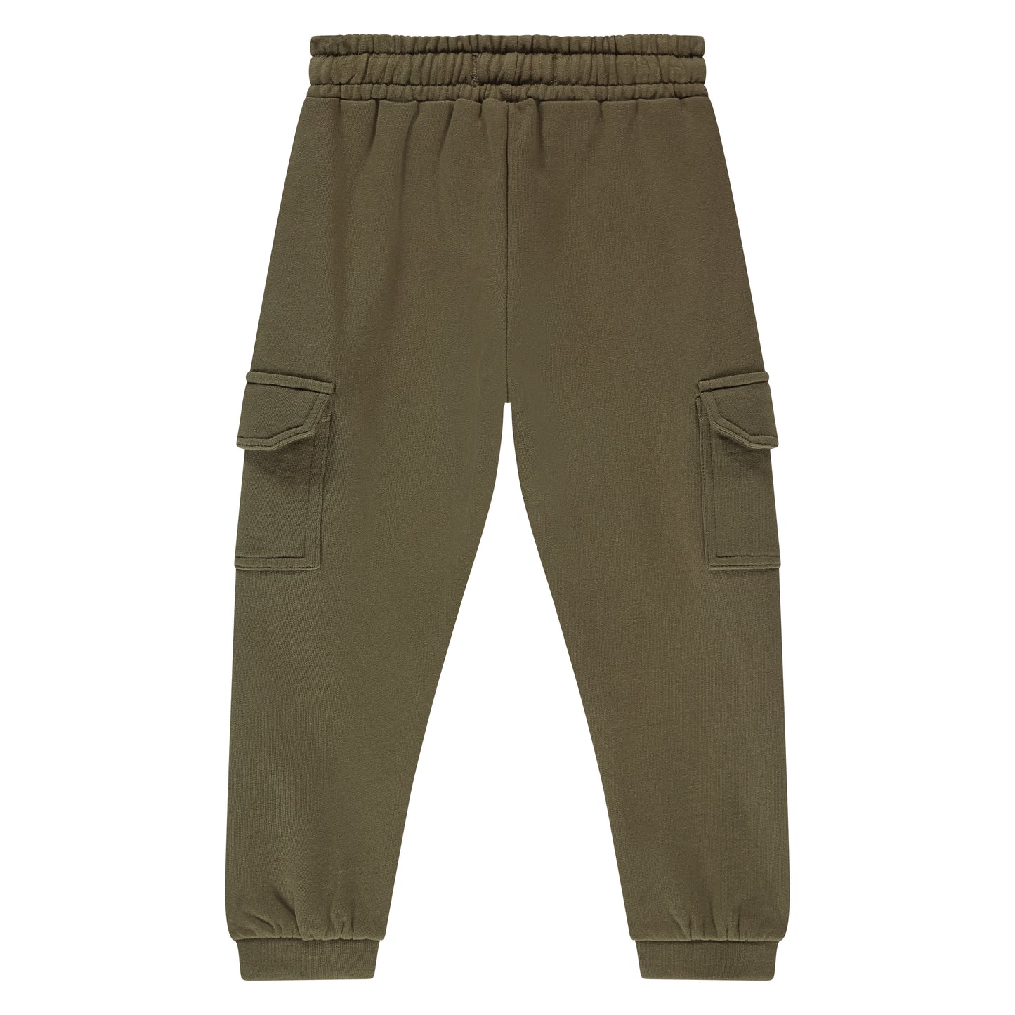 Rückansicht der Sweatpants "Army" von Stains & Stories in Olivgrün mit elastischem Beinabschluss.