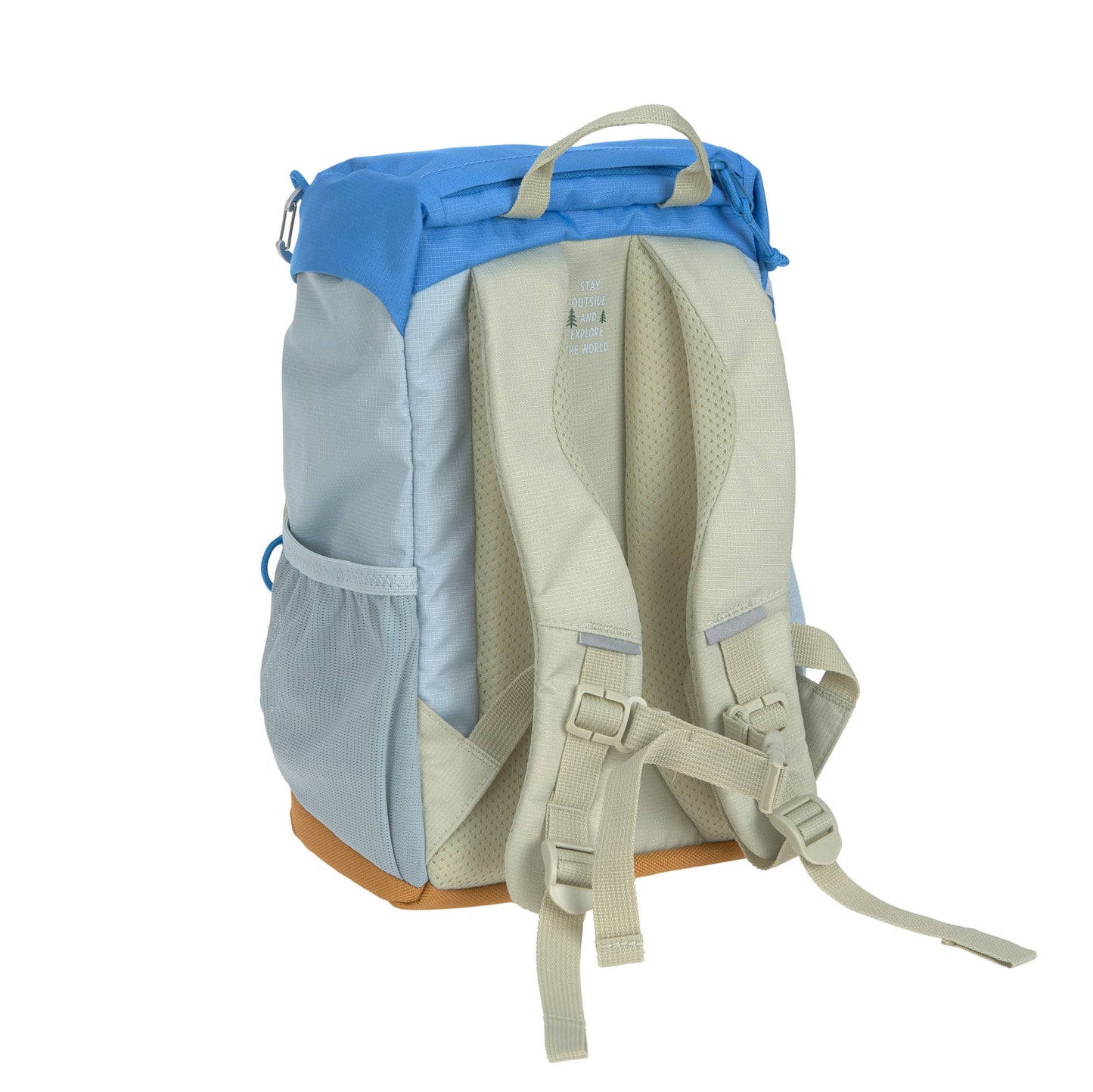 Kinderrucksack Sunny Explorer in Blau-Grün mit Patches – erhältlich bei Bärechind in Winterthur, Zürich, Schweiz