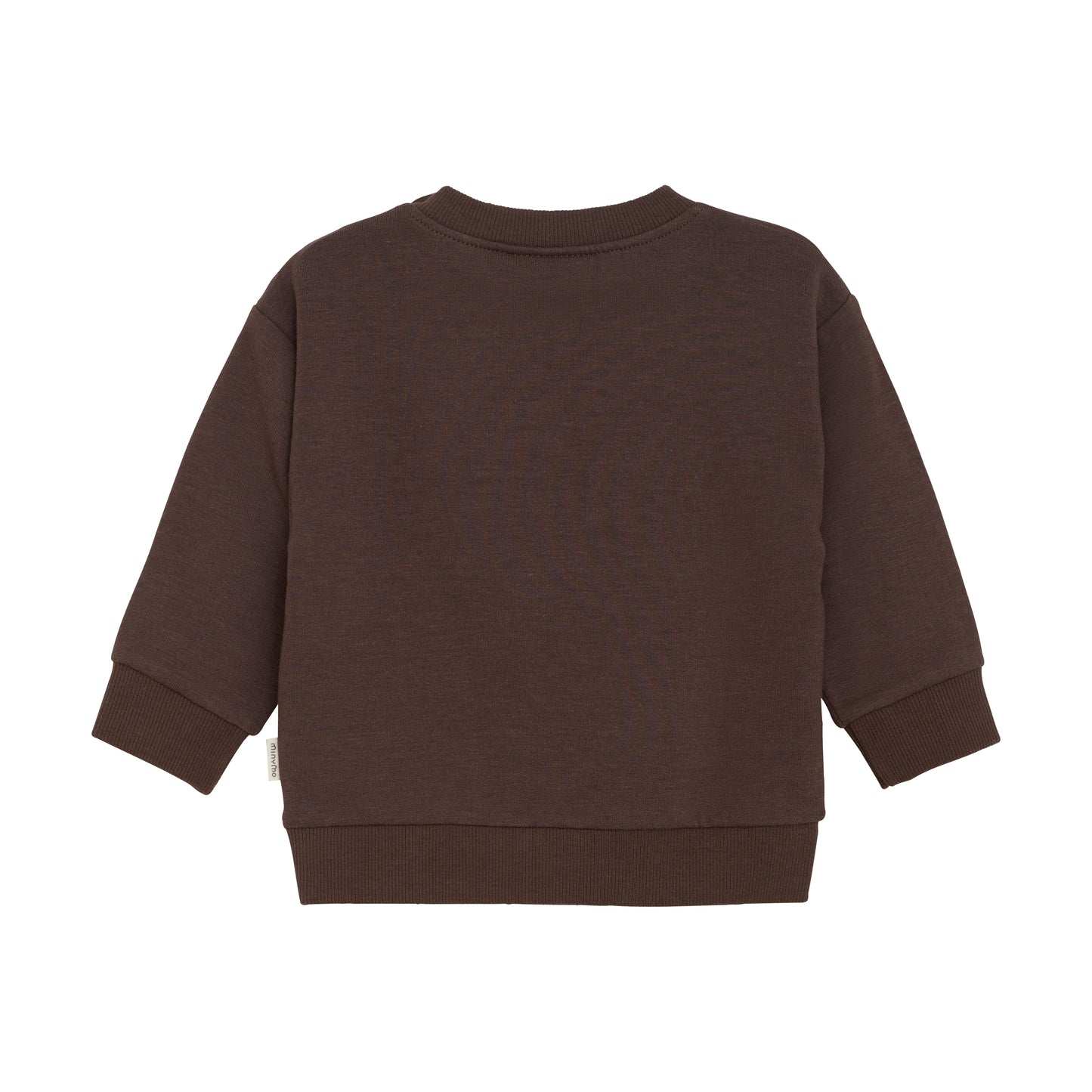Rückenansicht vom braunen Kinder Sweatshirt mit appliziertem Fuchs-Motiv, aus Bambus und Baumwolle – erhältlich bei Bärechind Winterthur