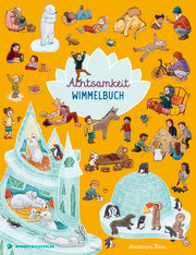 Cover vom Achtsamkeit Wimmelbuch mit ruhigen Alltagsszenen und achtsamen Momenten für Kinder