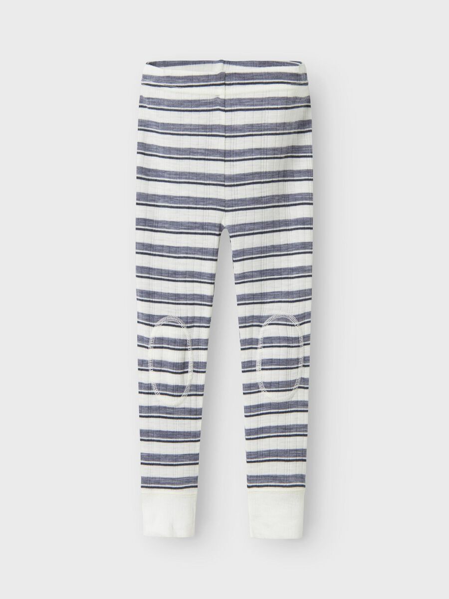 Kinderleggings aus Merinowolle in grau-weiss gestreift, flachliegend fotografiert