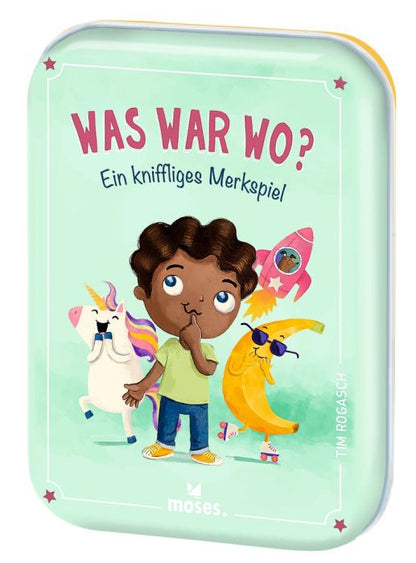 Was war wo Ein kniffliges Merkspiel von Moses in der mintgrünen Blechdose mit Zauberer, Clown und Hai