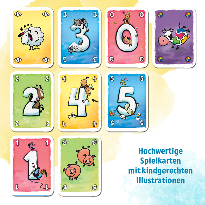 Übersicht aller Mau Mau Spielkarten für Kinder mit kindgerechten Illustrationen