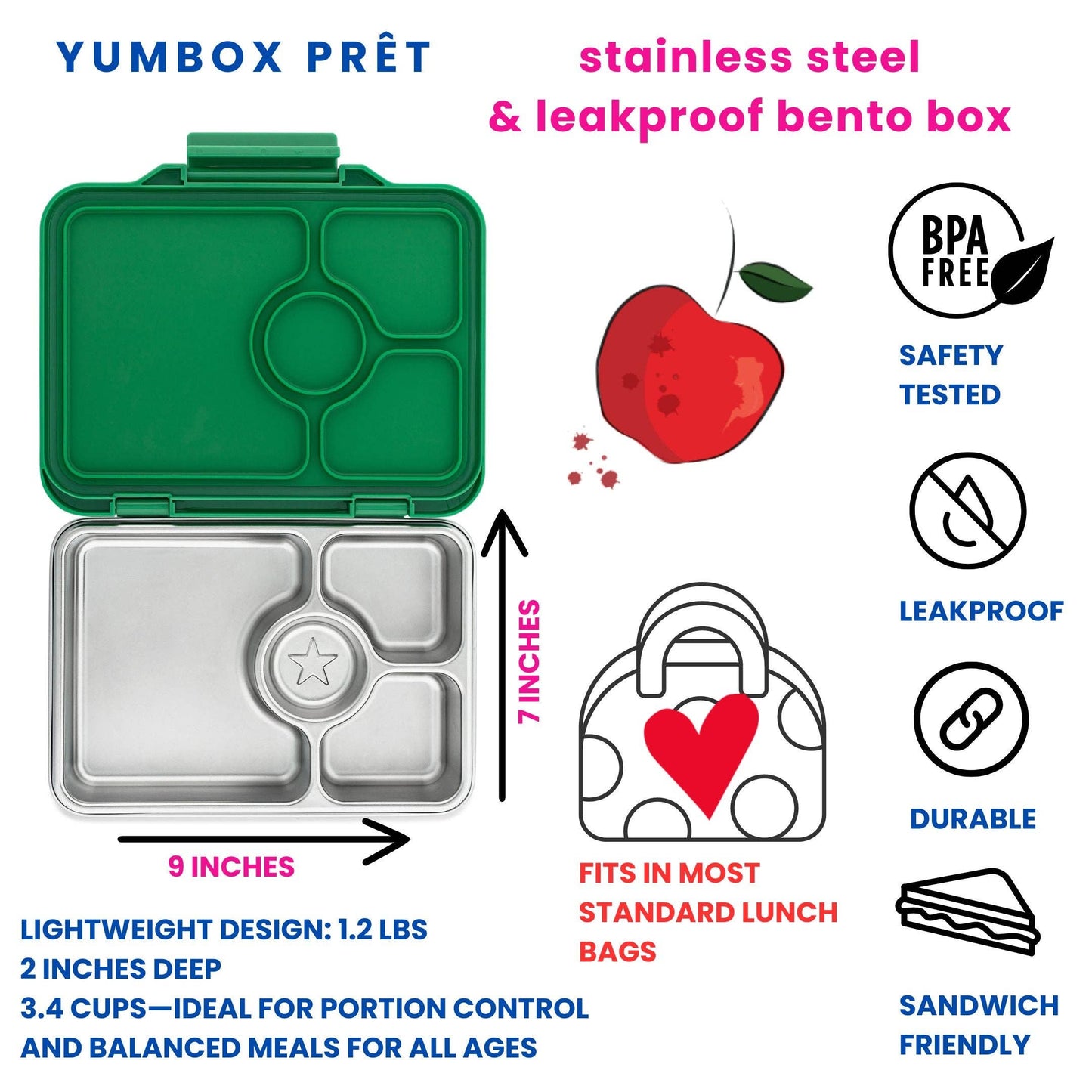 Yumbox Prêt – Auslaufsichere Brotdose aus Edelstahl - Dublin Grün