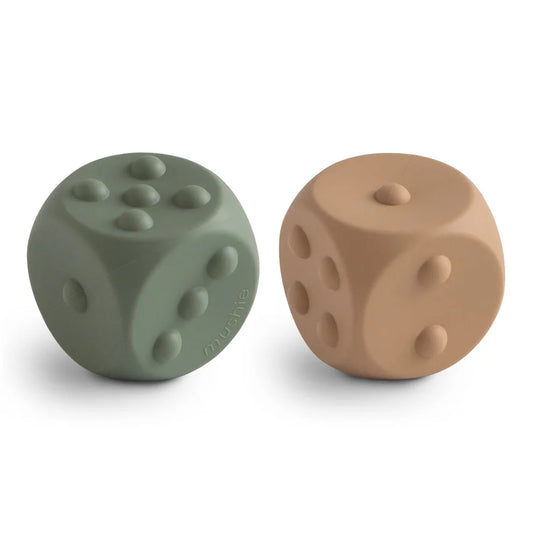 Mushie Dice Press Toy (set of 2) Dried Thyme/Natural