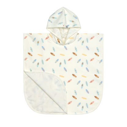 UV Badeponcho Kinder - Surfbrett, Weiss