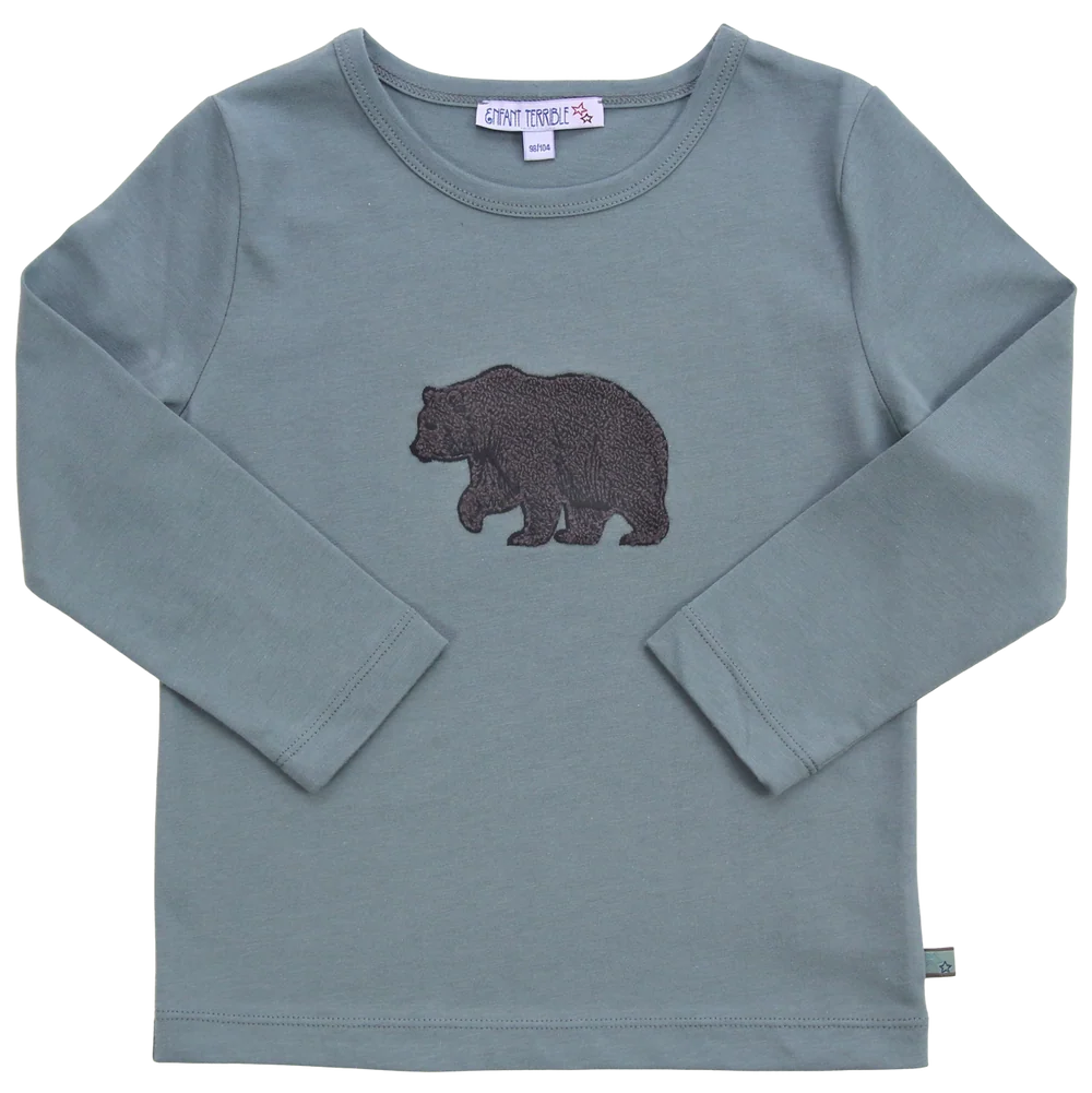 Shirt mit Bouclé Bärenstrickerei, mint