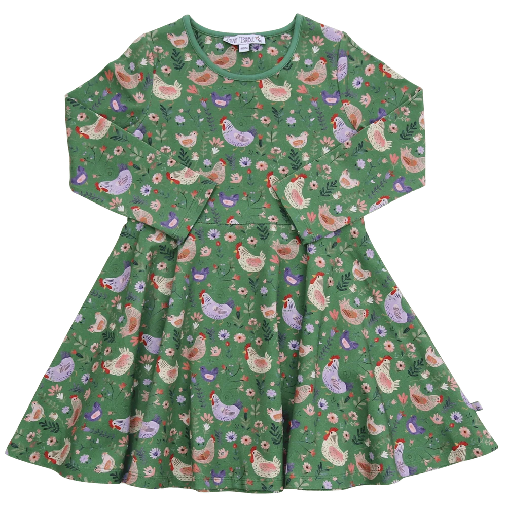 Drehkleid mit Hühnerdruck