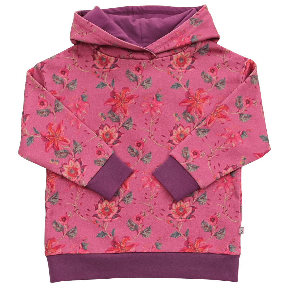 Hoodie mit Blumendruck, light aubergine-burnt red