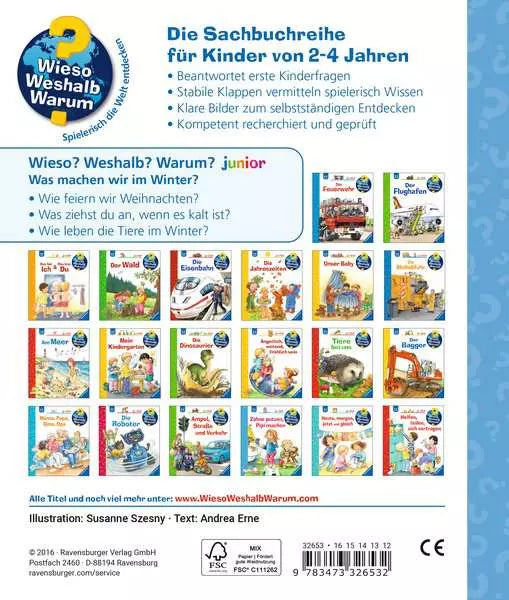 Rückseite Kinderbuch Was machen wir im Winter aus der Sachbuchreihe Wieso Weshalb Warum für Kinder von 2 bis 4 Jahren im Bärechind Winterthur Zürich Schweiz.