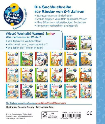 Rückseite Kinderbuch Was machen wir im Winter aus der Sachbuchreihe Wieso Weshalb Warum für Kinder von 2 bis 4 Jahren im Bärechind Winterthur Zürich Schweiz.