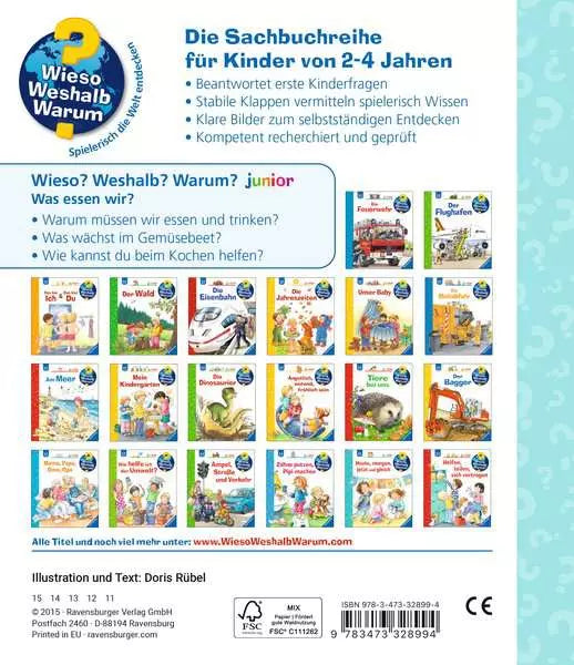 Rückseite Kinderbuch Was essen wir aus der Sachbuchreihe Wieso Weshalb Warum für Kinder von 2 bis 4 Jahren im Bärechind Winterthur Zürich Schweiz.