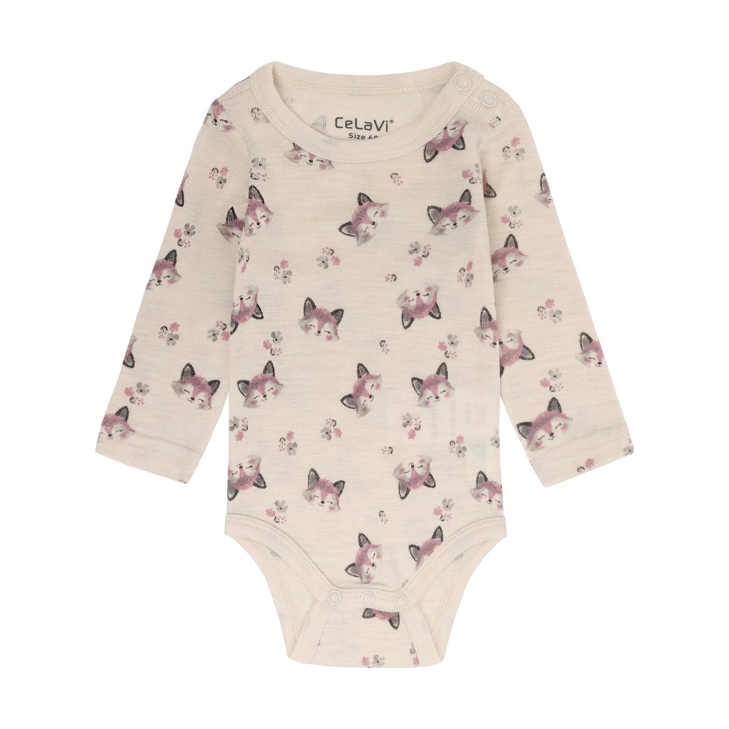 CeLaVi Merino Body Baby mit Fuchsprint in Lilas, Vorderansicht