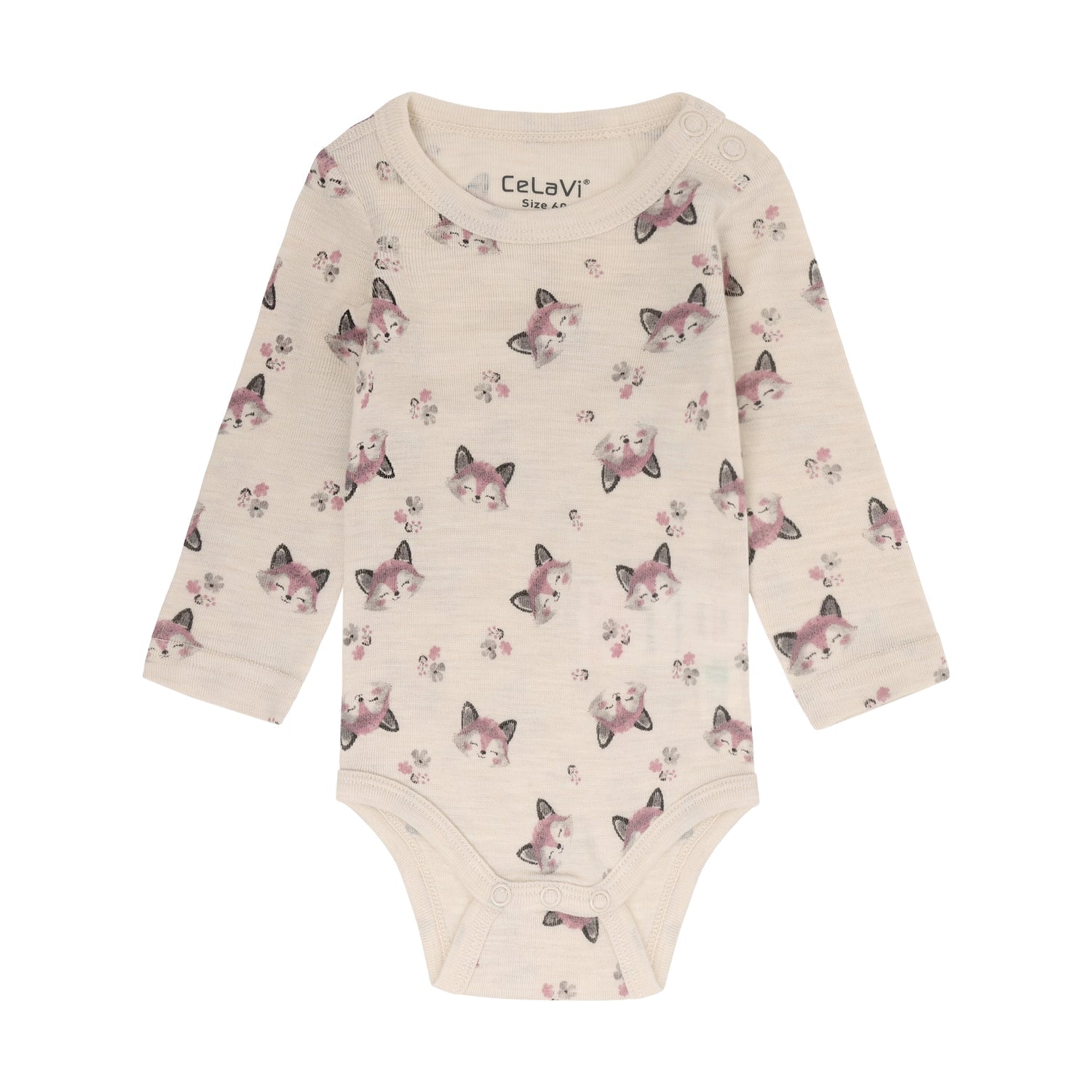 CeLaVi Merino Body Baby mit Fuchsprint in Lilas, Vorderansicht
