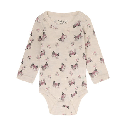 CeLaVi Merino Body Baby mit Fuchsprint in Lilas, Vorderansicht