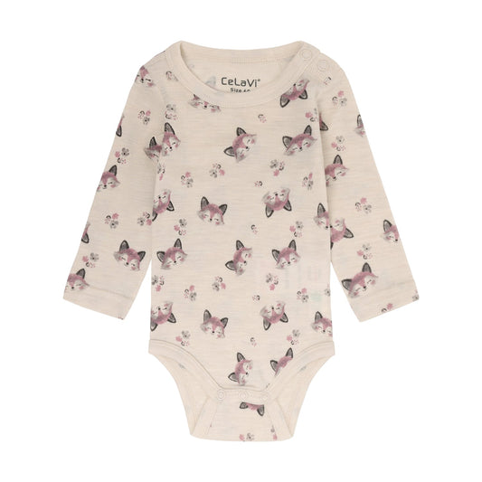 CeLaVi Merino Body Baby mit Fuchsprint in Lilas, Vorderansicht