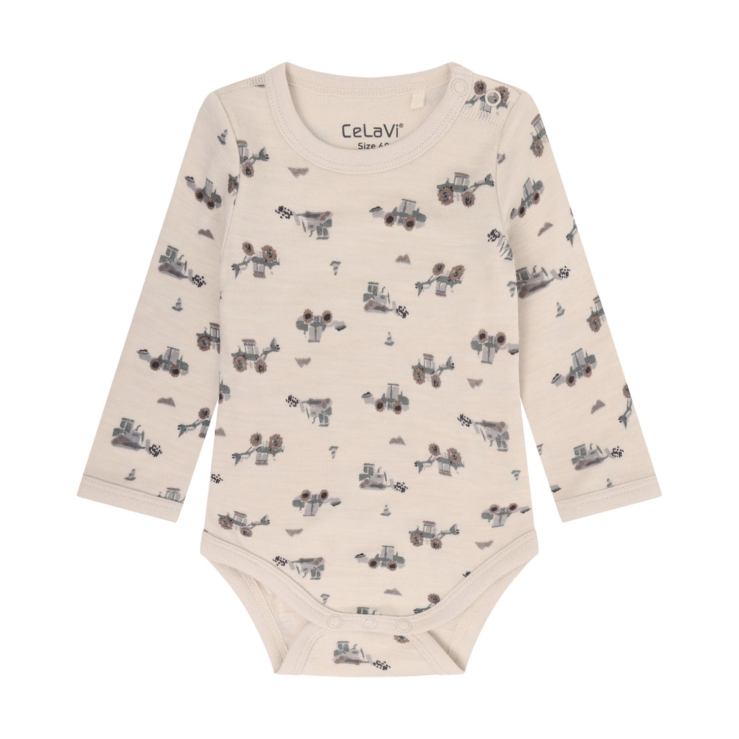 CeLaVi Body Baby mit Traktorenprint in Quiet Shade, Vorderansicht