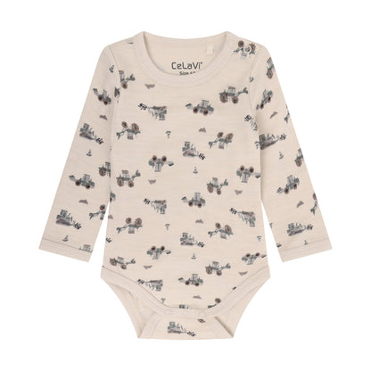 CeLaVi Body Baby mit Traktorenprint in Quiet Shade, Vorderansicht