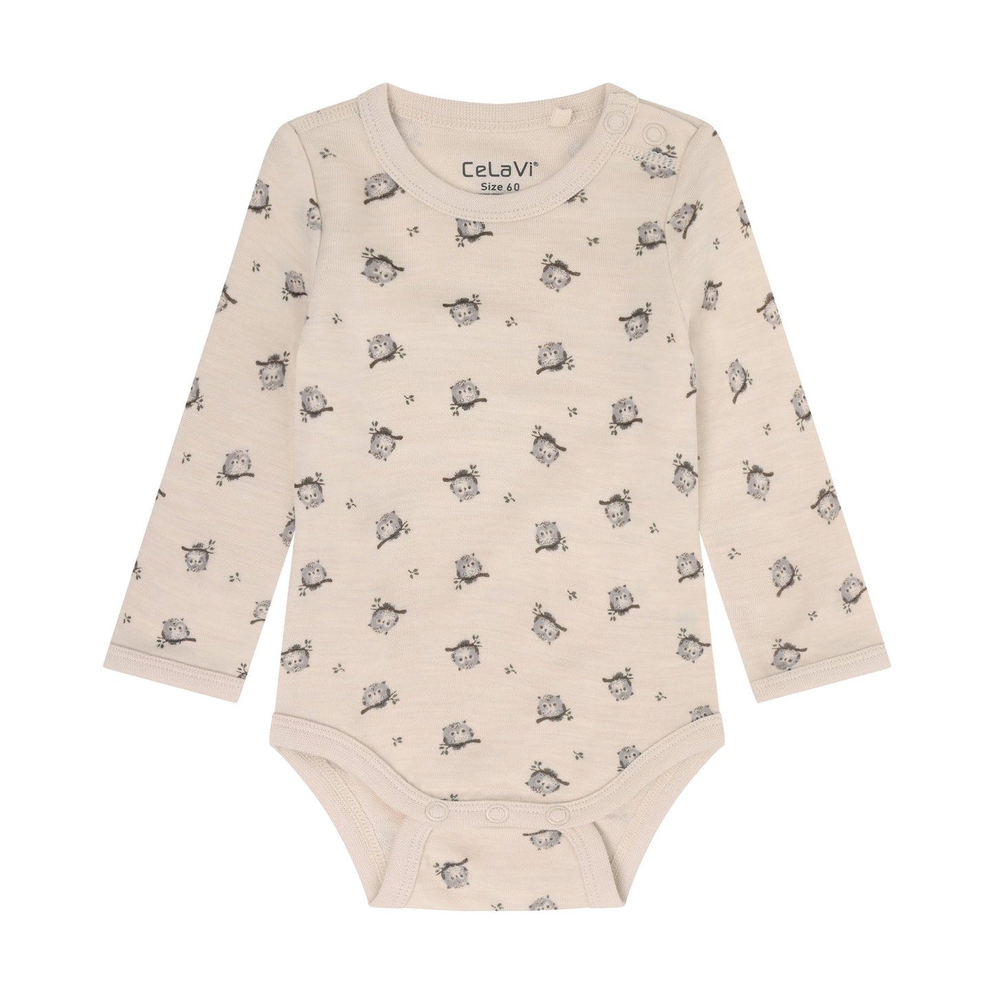 CeLaVi Body Baby mit Eulenprint in Mocha Meringue, Vorderansicht