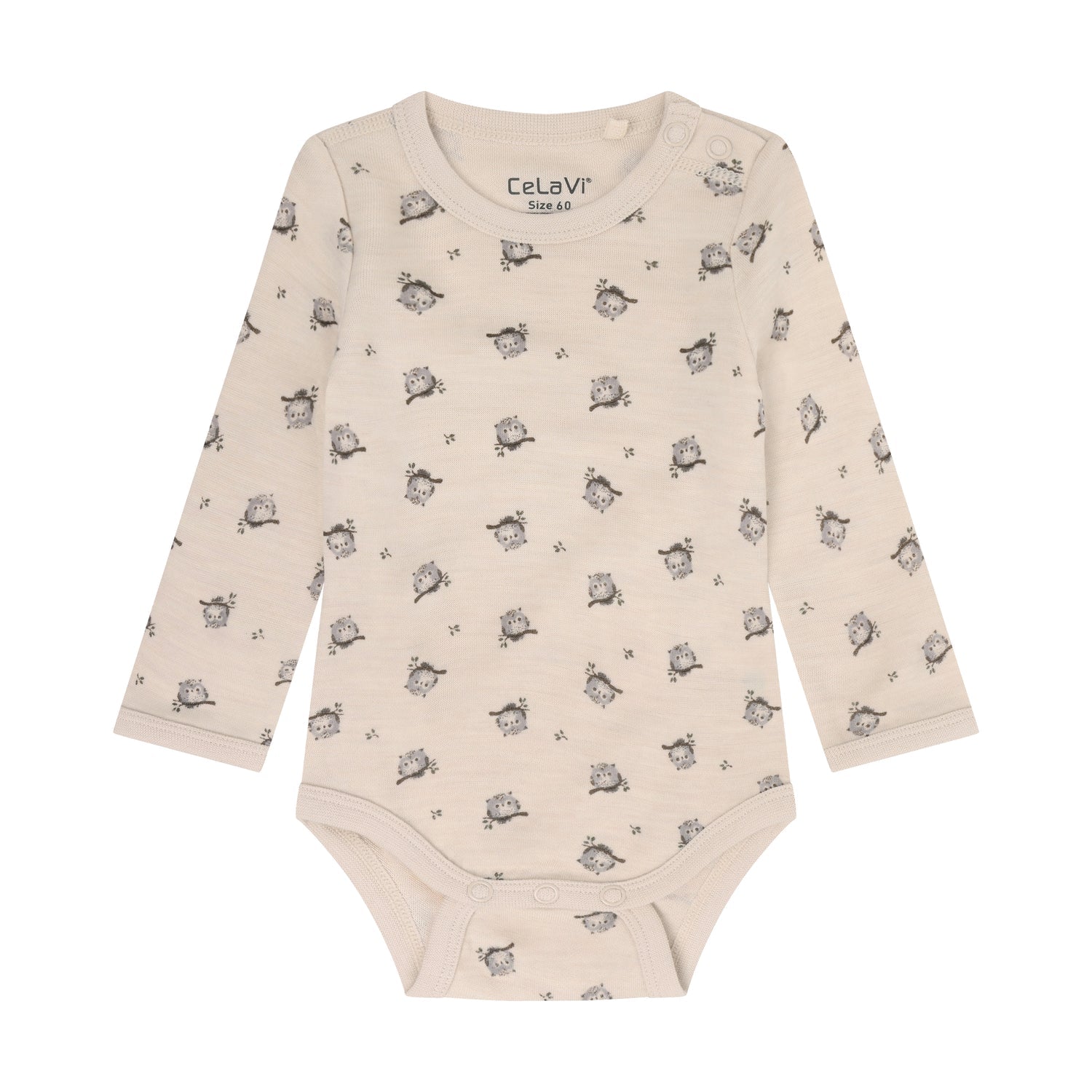 CeLaVi Body Baby mit Eulenprint in Mocha Meringue, Vorderansicht