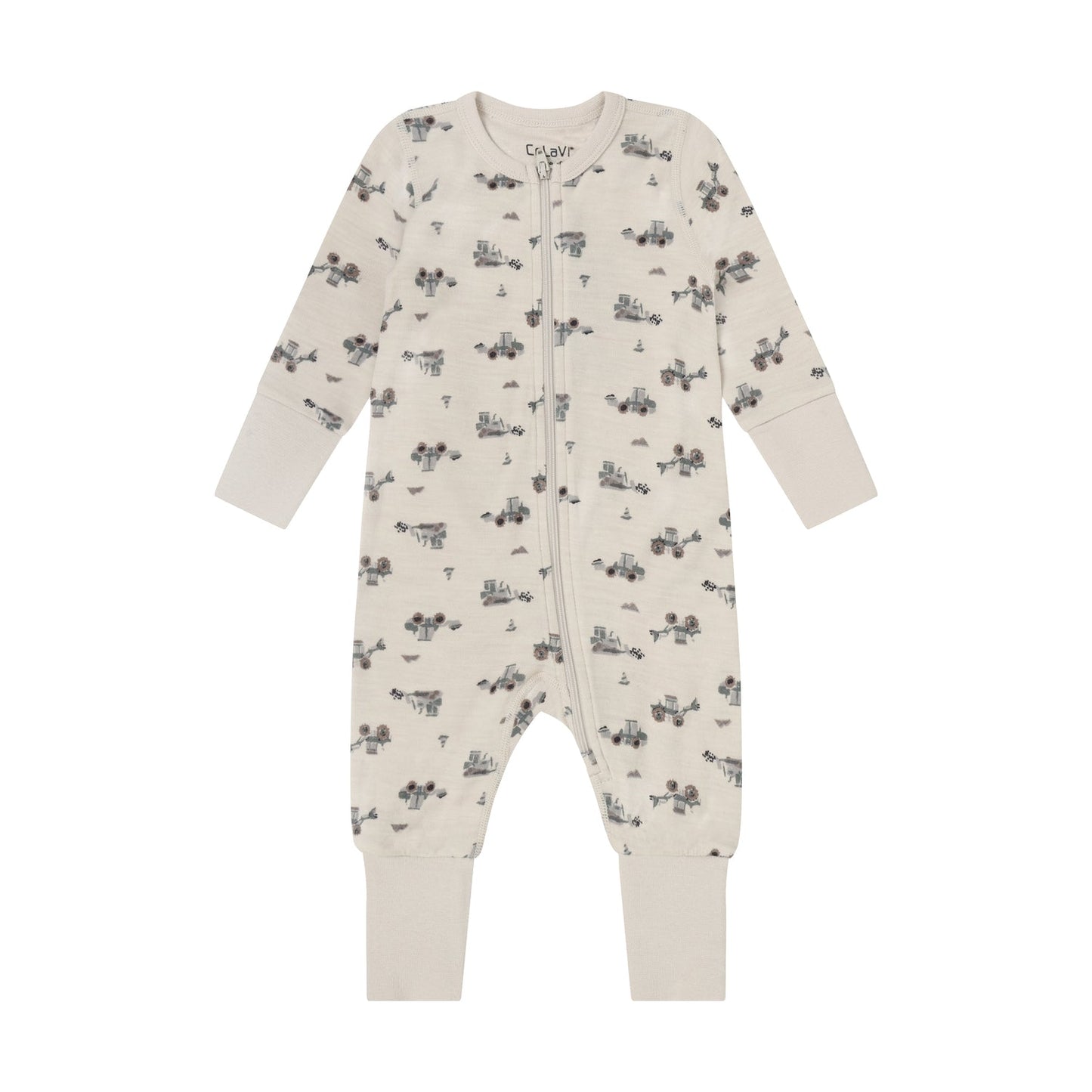 CeLaVi Strampler Baby mit Traktorenprint in Quiet Shade, Vorderansicht