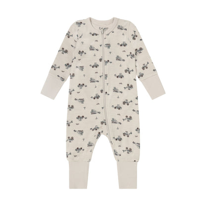 CeLaVi Strampler Baby mit Traktorenprint in Quiet Shade, Vorderansicht