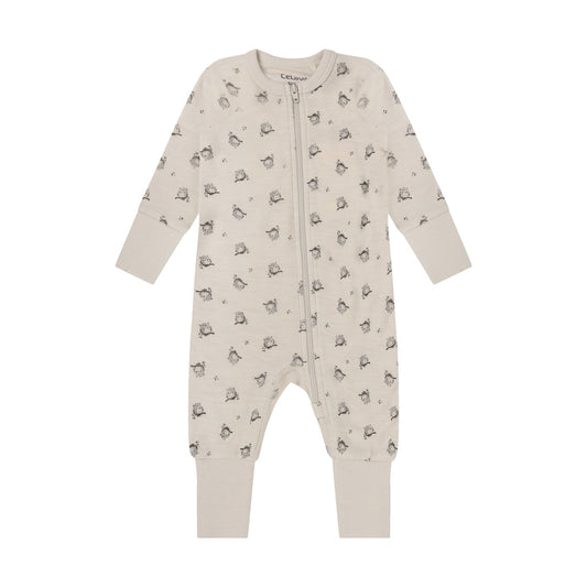 CeLaVi Strampler Baby mit Eulenprint in Mocha Meringue, Vorderansicht