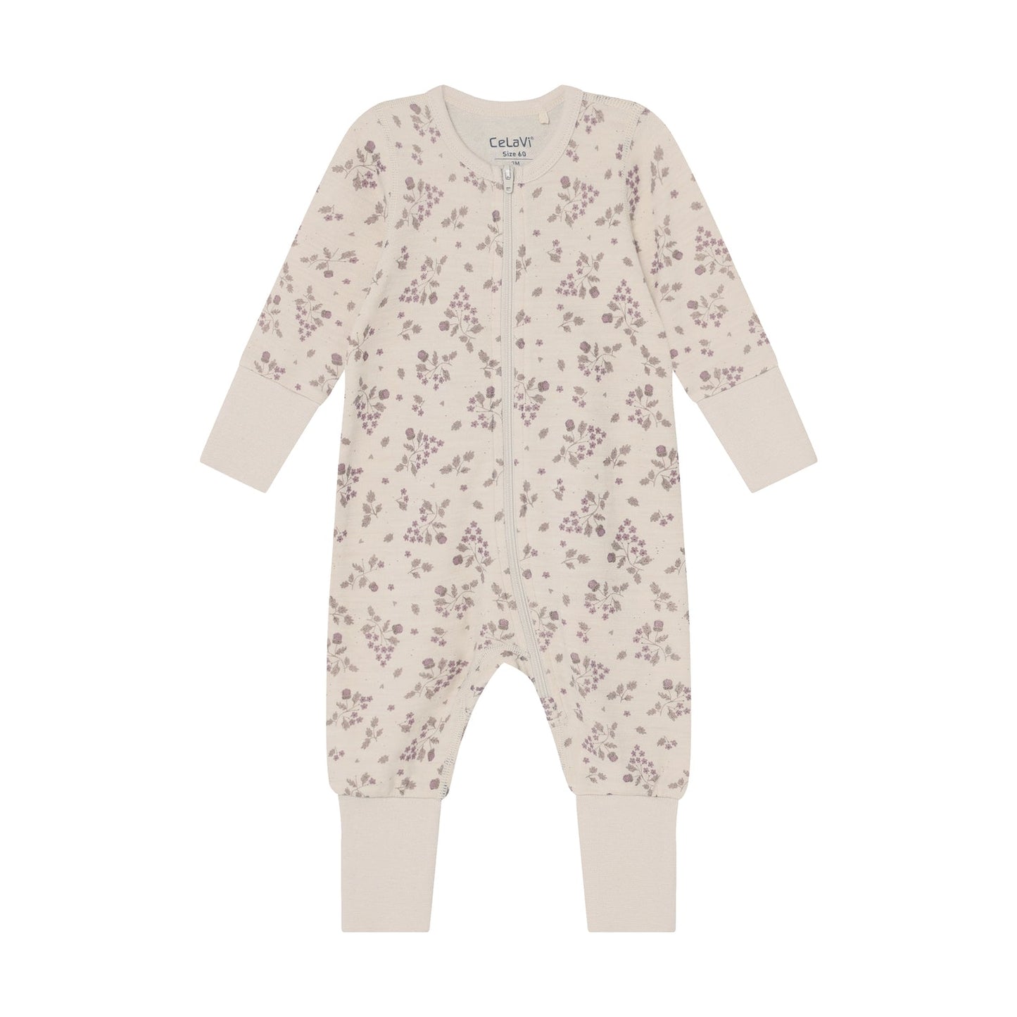 CeLaVi Strampler Baby mit Blumenprint in Grape Shake, Vorderansicht