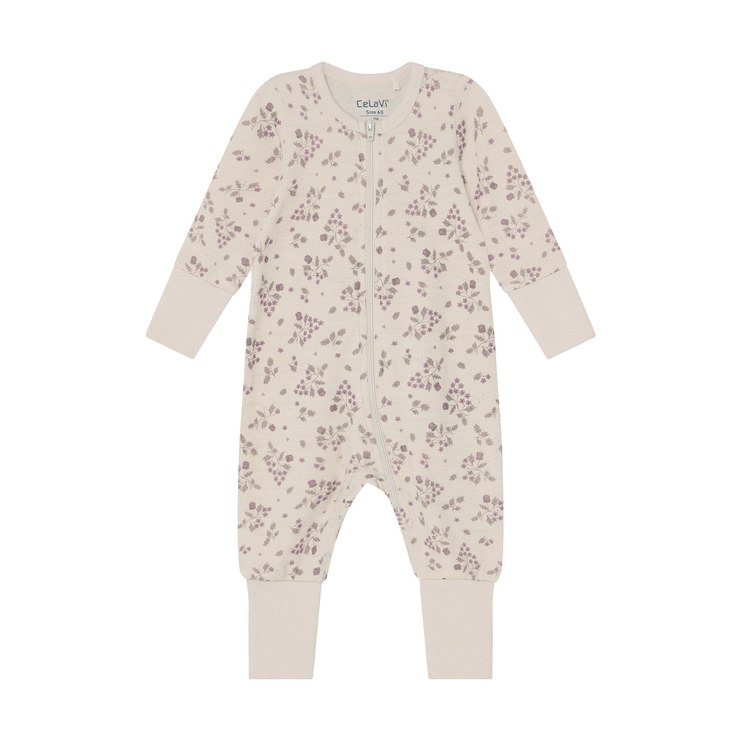 CeLaVi Strampler Baby mit Blumenprint in Grape Shake, Vorderansicht