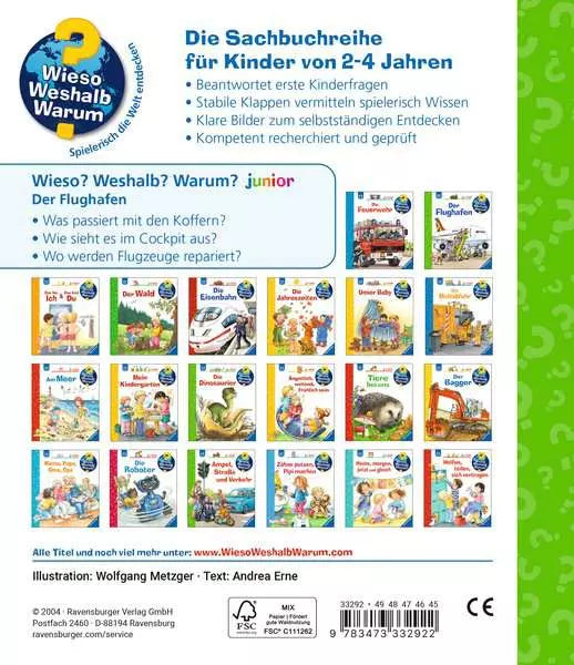 Rückseite Kinderbuch Der Flughafen aus der Sachbuchreihe Wieso Weshalb Warum für Kinder von 2 bis 4 Jahren im Bärechind Winterthur Zürich Schweiz.