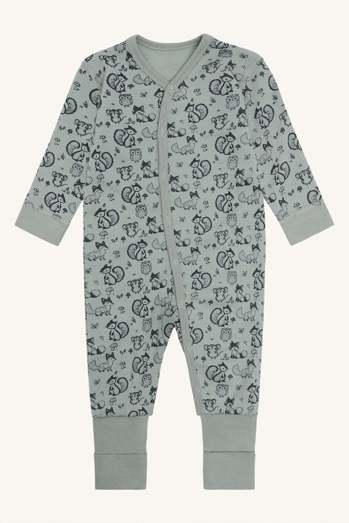 Mobi Merino Schlafanzug mit Waldtierprint, Slate Green