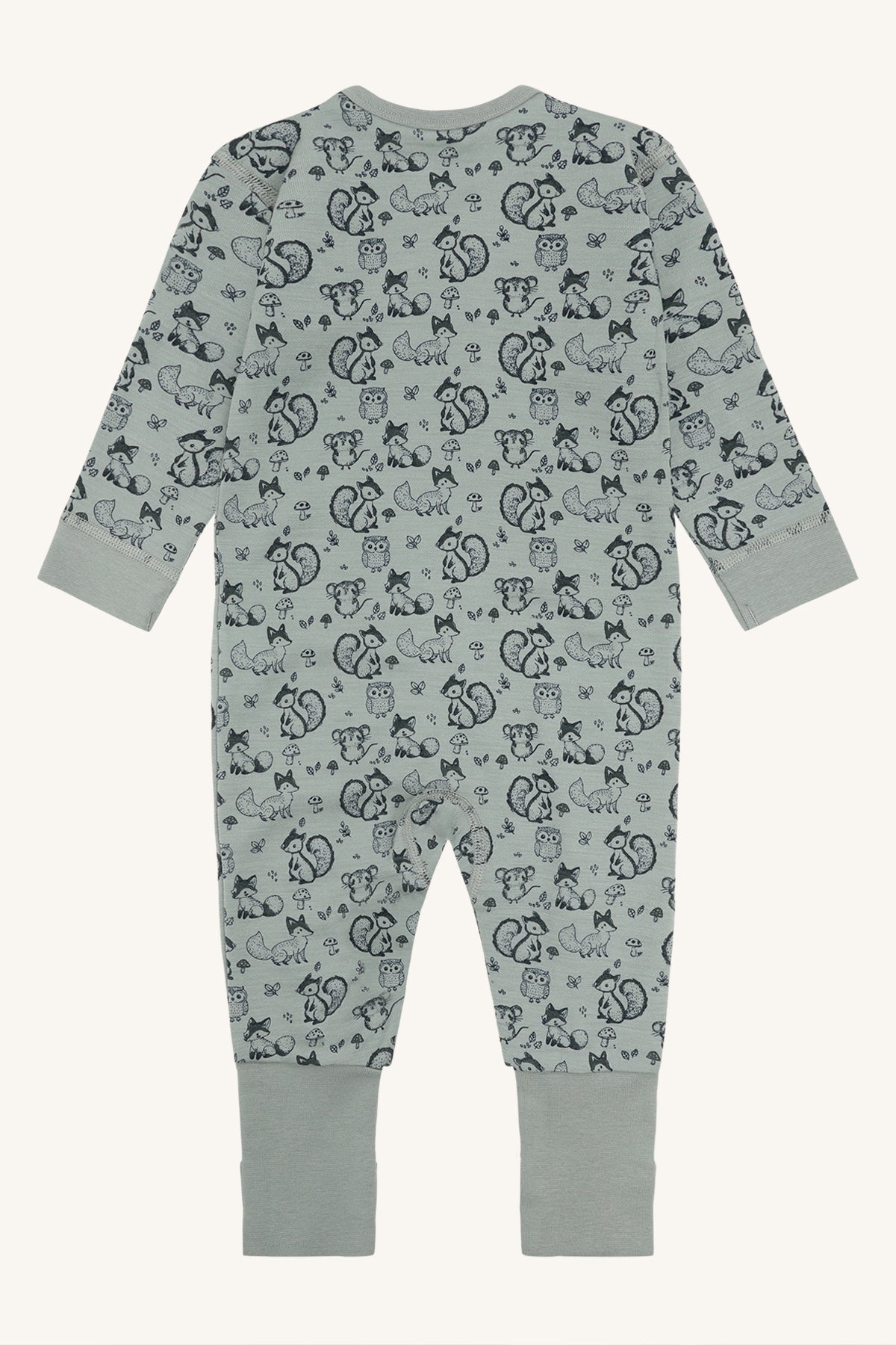 Mobi Merino Schlafanzug mit Waldtierprint, Slate Green