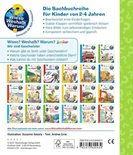 Rückseite Kinderbuch Wir sind Geschwister aus der Sachbuchreihe Wieso Weshalb Warum für Kinder von 2 bis 4 Jahren im Bärechind Winterthur Zürich Schweiz.