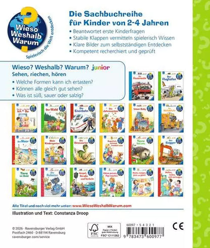 Rückseite Kinderbuch Sehen, riechen, hören aus der Sachbuchreihe Wieso Weshalb Warum für Kinder von 2 bis 4 Jahren im Bärechind Winterthur Zürich Schweiz.