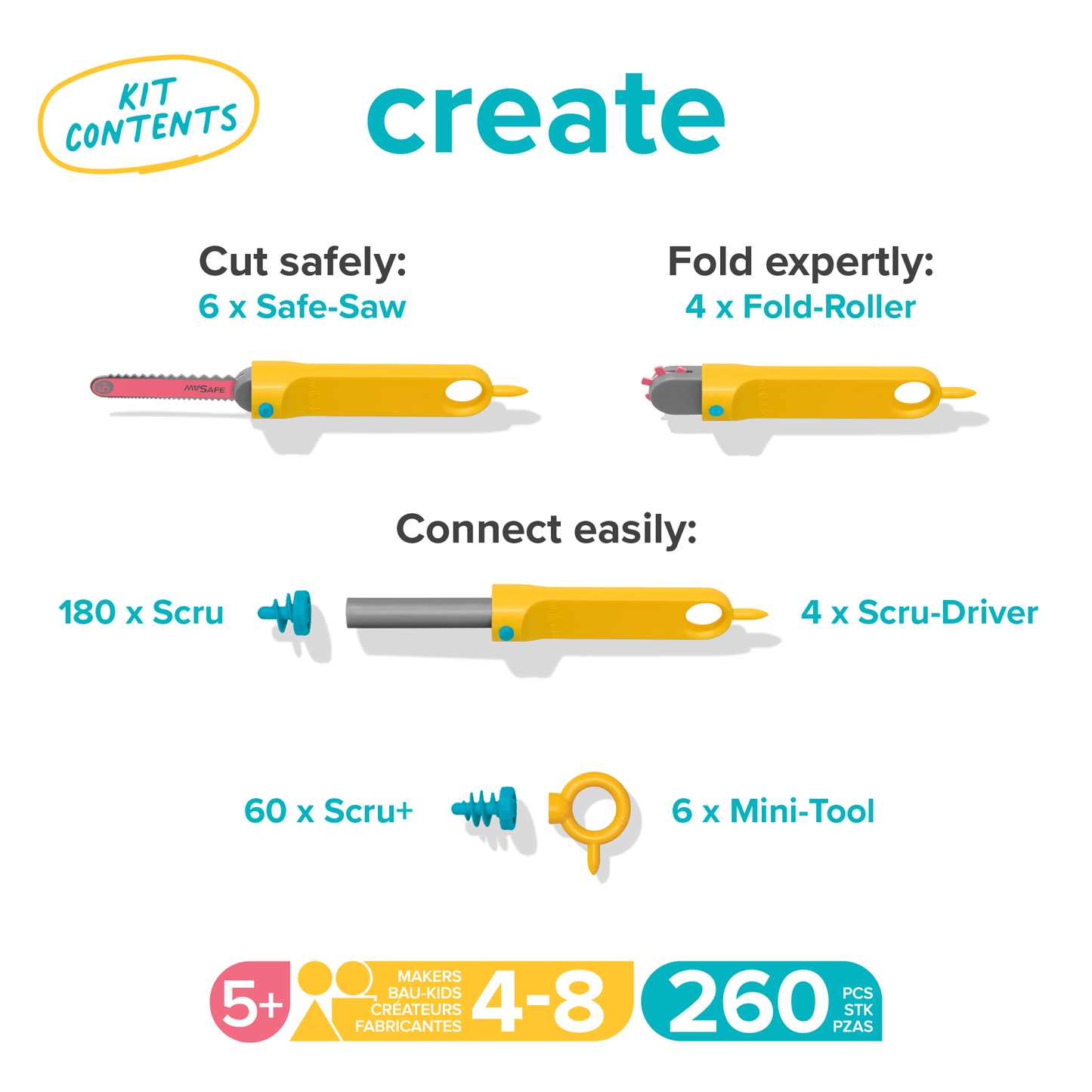 Makedo CREATE Bausatz – Karton Konstruktionsset für Kinder & Familien