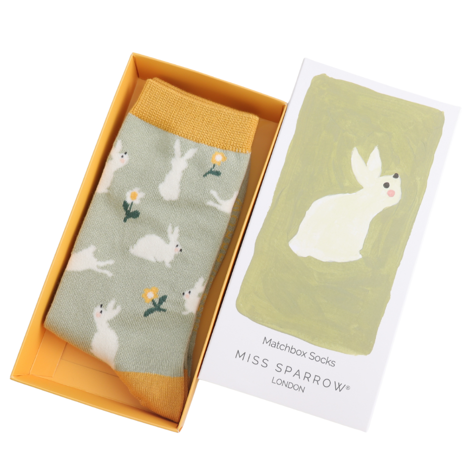 Miss Sparrow Bambus Socken Damen Hase & Blumen