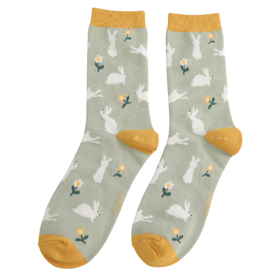 Miss Sparrow Bambus Socken Damen Hase & Blumen
