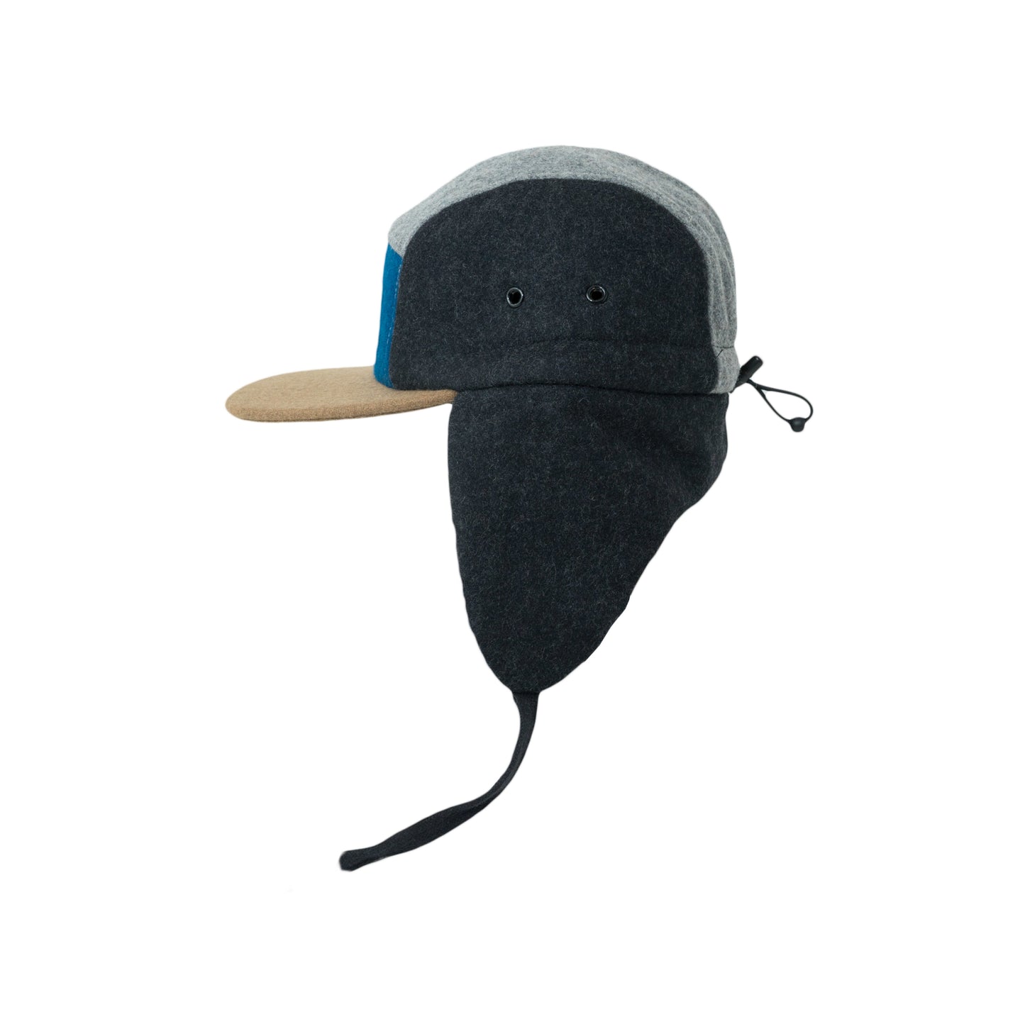 Woll-Schirmmütze mit Ohrenklappen, color block